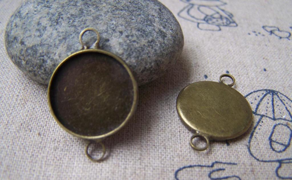 Accessories - 10 Pcs Of Antique Bronze Brass Base Settings Connnector Match 16mm Cabochon A3538