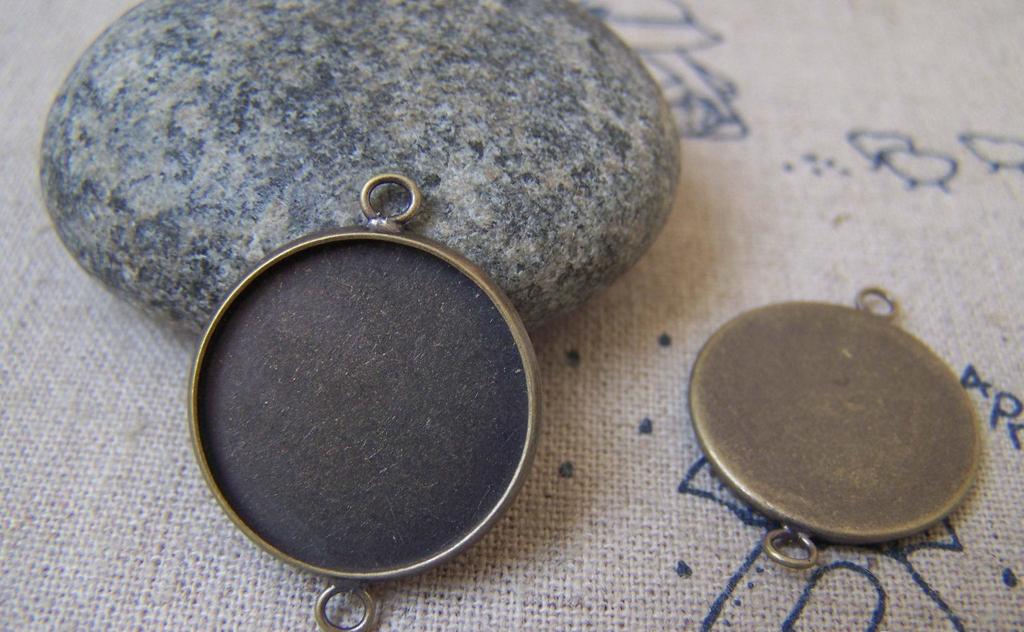 Accessories - 10 Pcs Of Antique Bronze Brass Base Settings Connnector Match 18mm Cabochon A2278