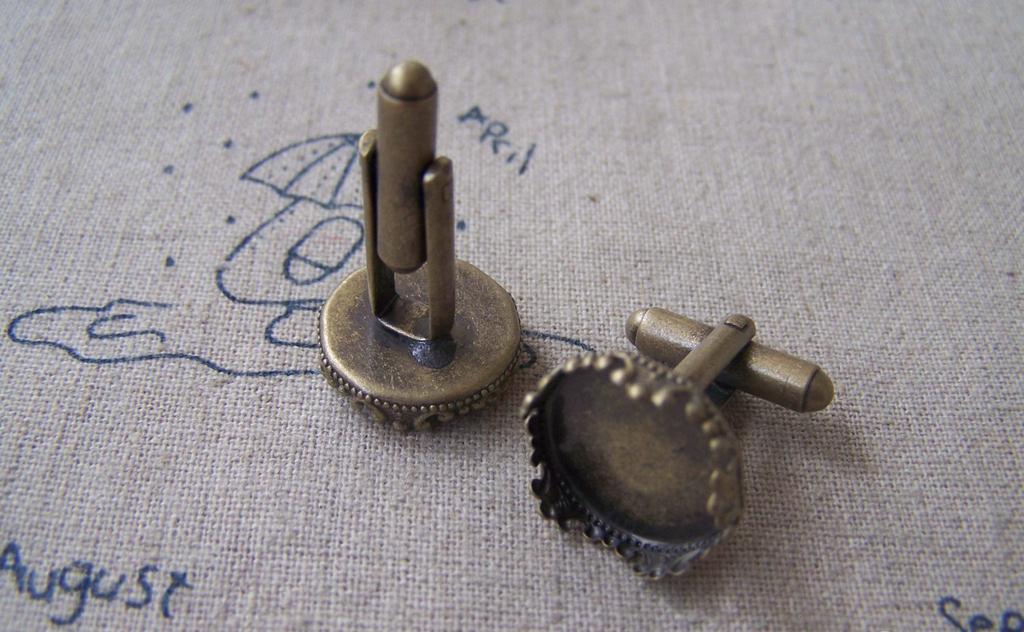 Accessories - 10 Pcs Of Antique Bronze Brass Crown Edge Cuff Links Cufflinks Bezel Setting Match 15mm Cabochon A3021