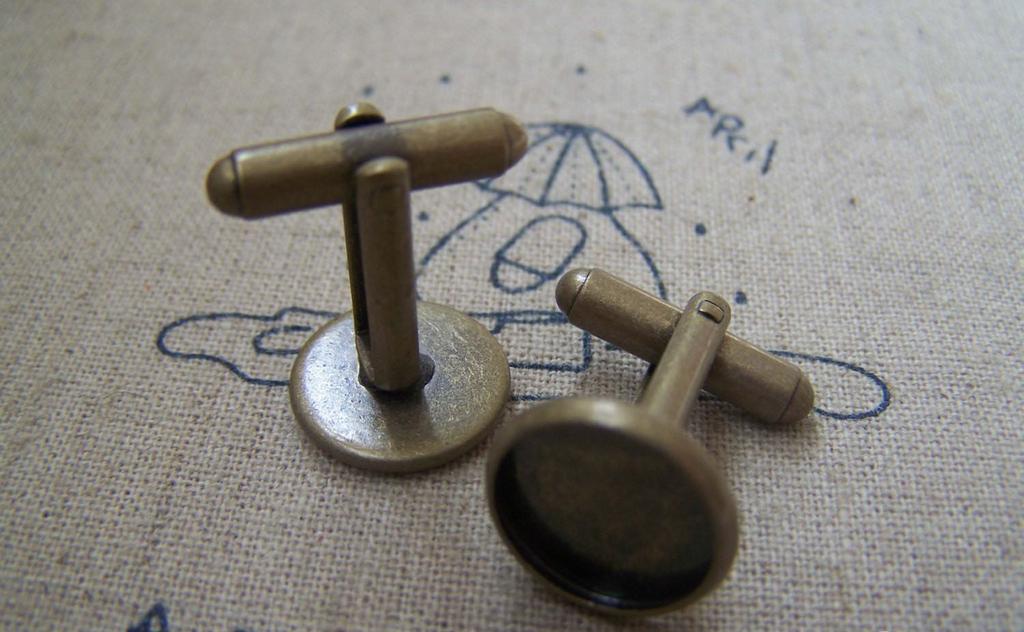 Accessories - 10 Pcs Of Antique Bronze Brass Cuff Links Cufflinks With Round Bezel Setting Match 12mm Cameo A2176