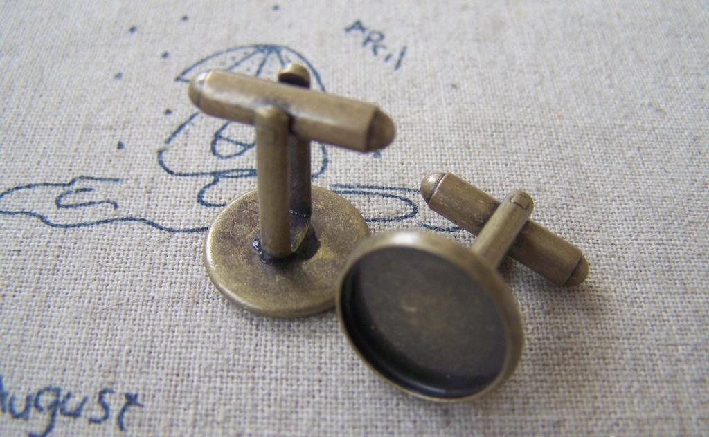 Accessories - 10 Pcs Of Antique Bronze Brass Cuff Links Cufflinks With Round Bezel Setting Match 14mm Cameo A2634