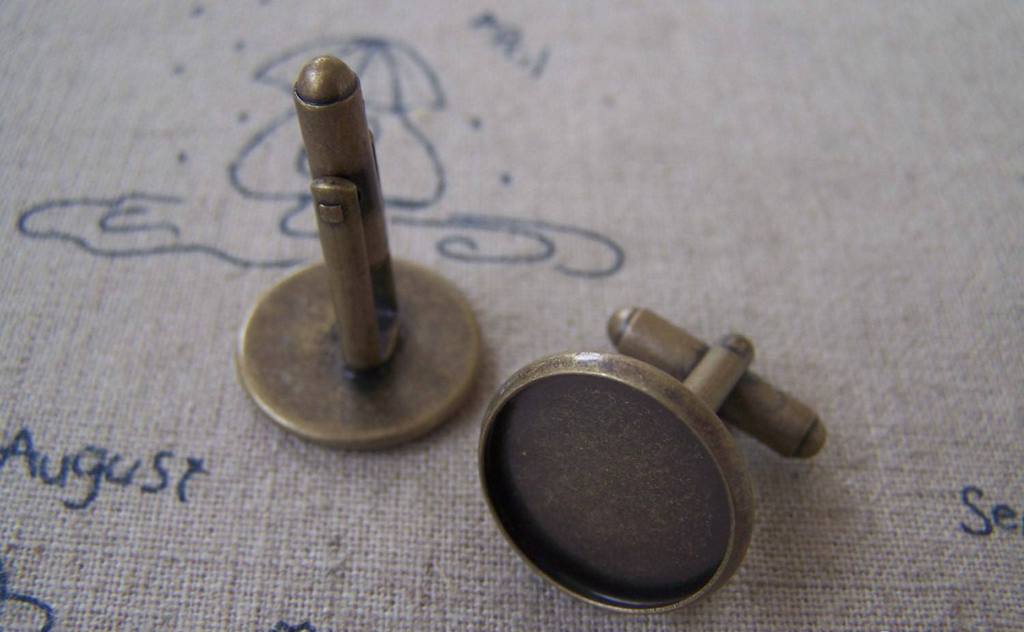 Accessories - 10 Pcs Of Antique Bronze Brass Cuff Links Cufflinks With Round Bezel Setting Match 16mm Cameo A2599