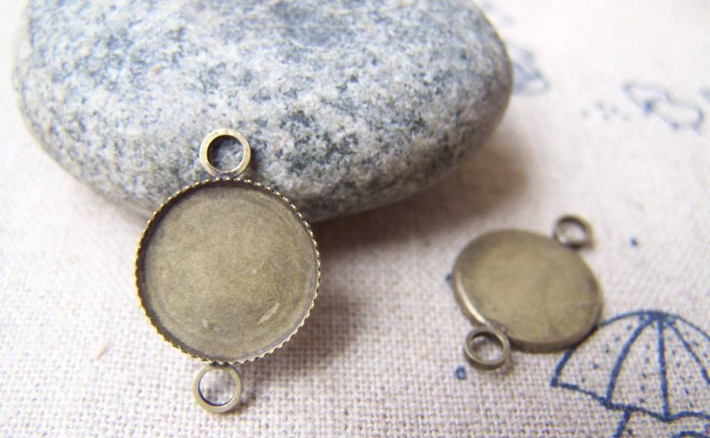 Accessories - 10 Pcs Of Antique Bronze Brass Round Sawtooth Base Settings Connnector Match 12mm Cabochon A3164