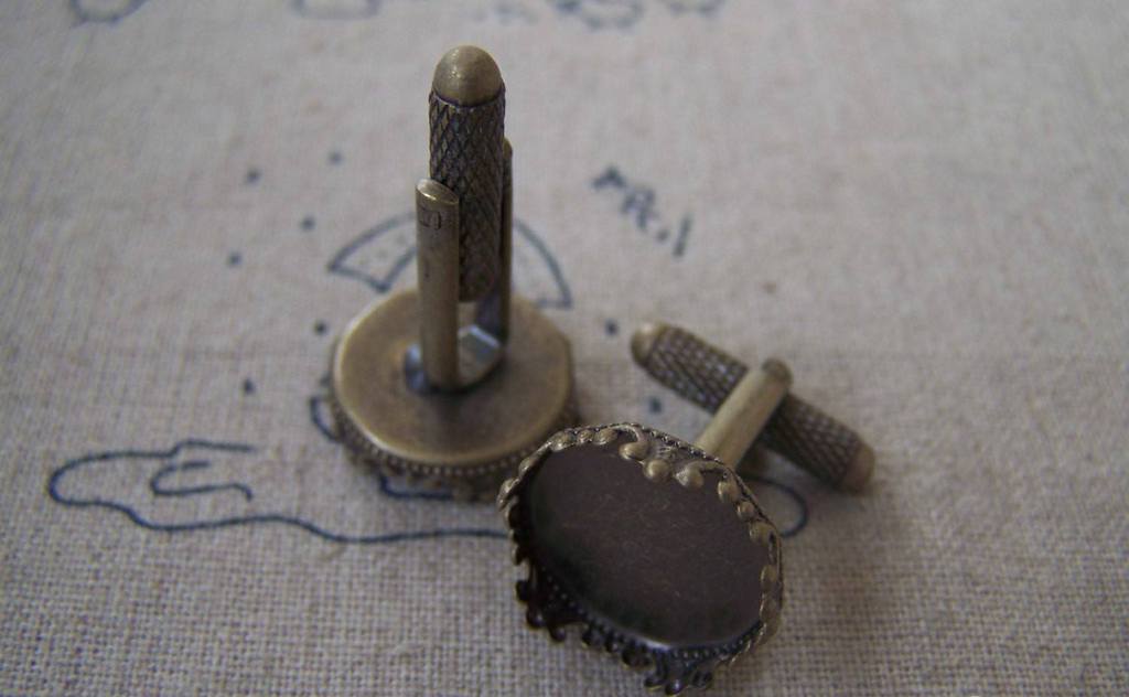Cufflinks - 10 pcs Antique Brass Crown Cuff Links Cufflinks 15mm Bezel A2613
