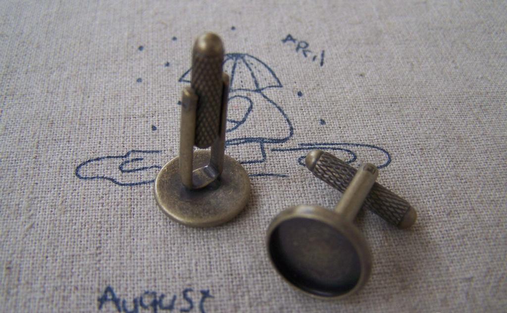 Accessories - 10 Pcs Of Antique Bronze Brass Screw Thread Cuff Links Cufflinks With Round Bezel Setting Match 12mm Cameo A2539