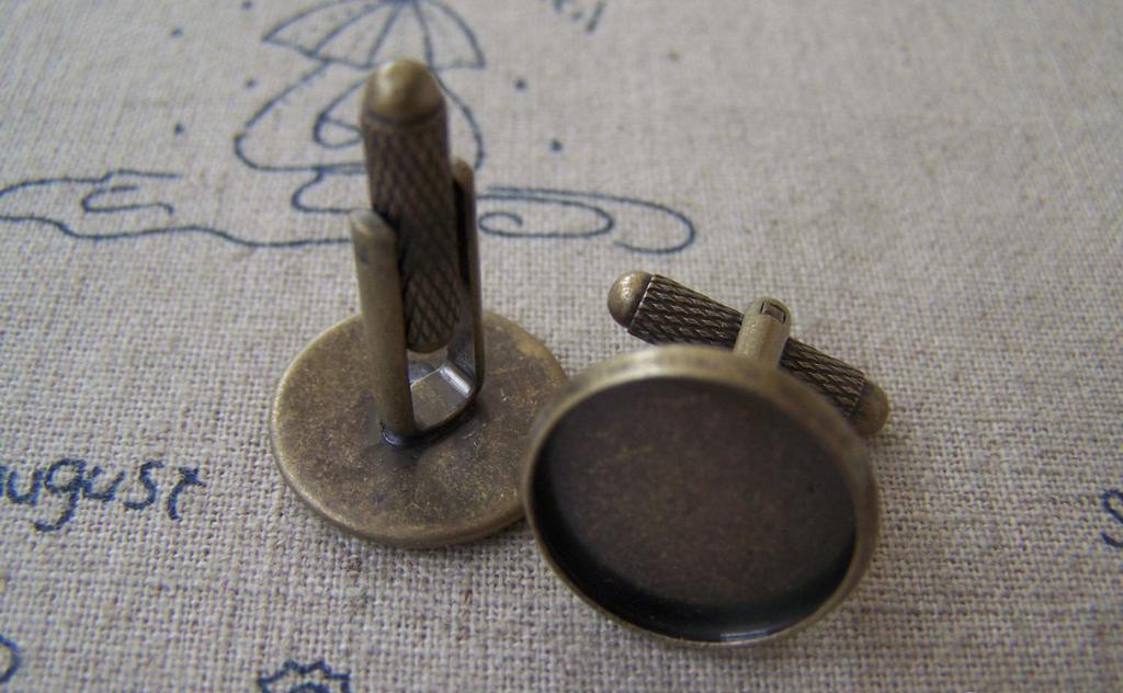 Accessories - 10 Pcs Of Antique Bronze Brass Screw Thread Cuff Links Cufflinks With Round Bezel Setting Match 16mm Cameo A2616