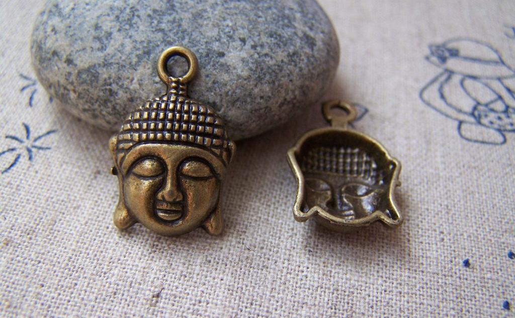 Accessories - 10 Pcs Of Antique Bronze Buddha Head Charms 15x22mm A722