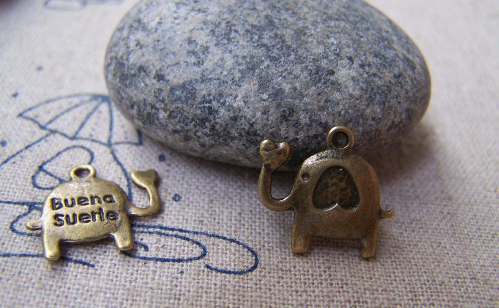 Birds, Pets & Animals - 10 pcs Antique Bronze Buena Suerte Elephant Charms A3871