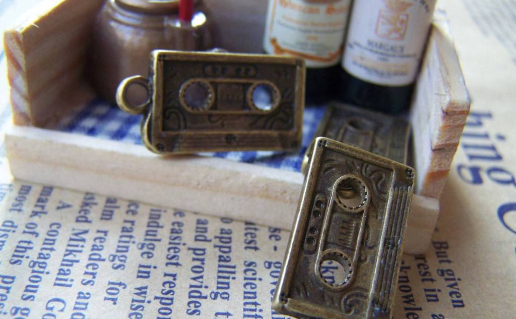 Accessories - 10 Pcs Of Antique Bronze Cassette Tape Charms 12x20mm A1478