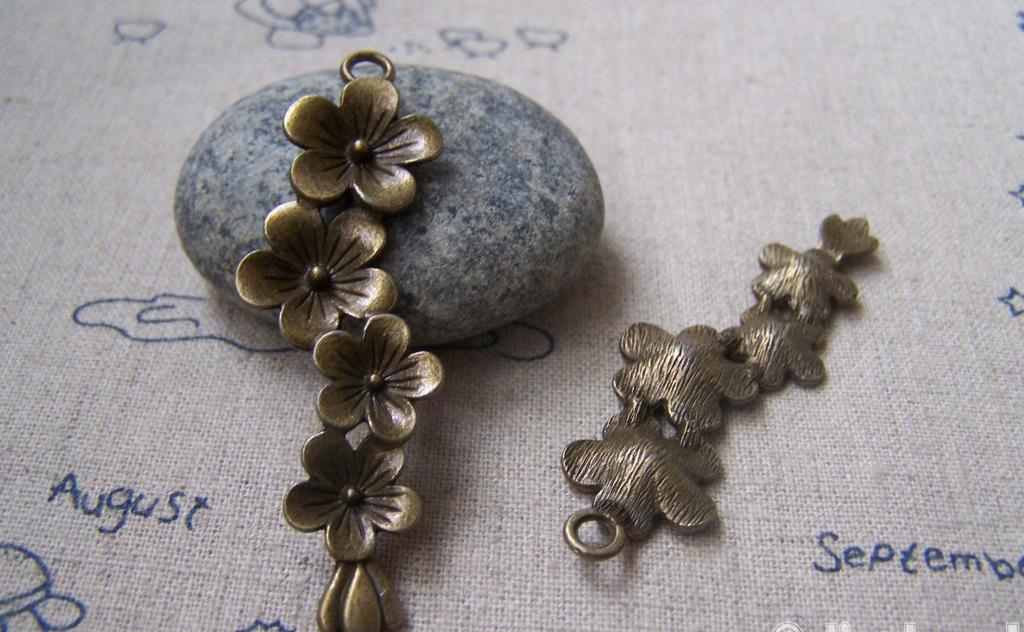 Accessories - 10 Pcs Of Antique Bronze Chinese Plum Blossom Flower Charms Pendants 15x57mm A2877