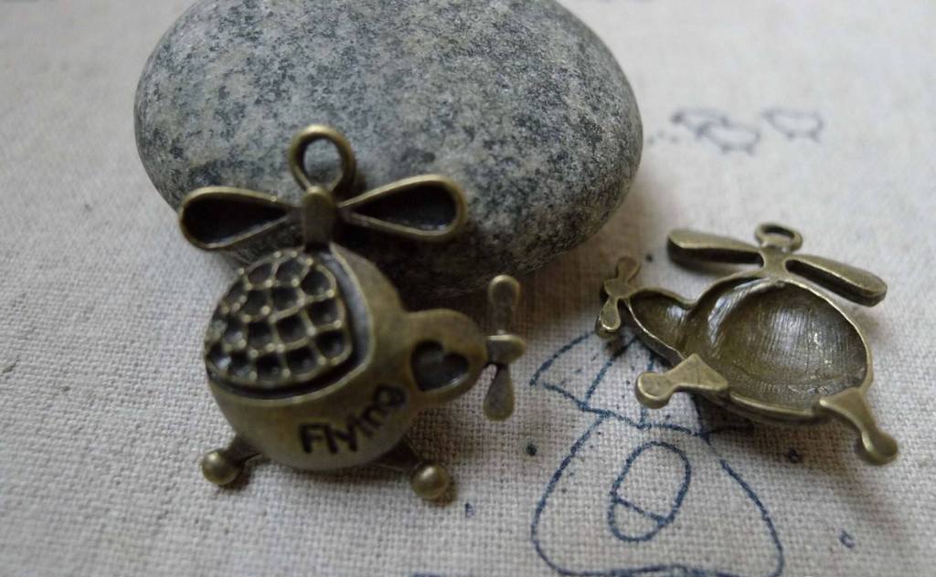 Accessories - 10 Pcs Of Antique Bronze Chopper Helicopter Charms 22x25mm A6144