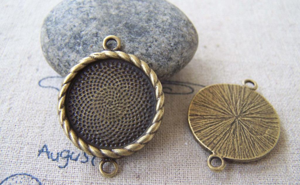 Accessories - 10 Pcs Of Antique Bronze Coiled Edge Base Settings Connnector Match 20mm Cabochon A2095