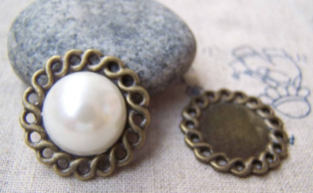 Accessories - 10 Pcs Of Antique Bronze Coiled Edge Base Settings Pendant Match 16mm Cabochon A3211