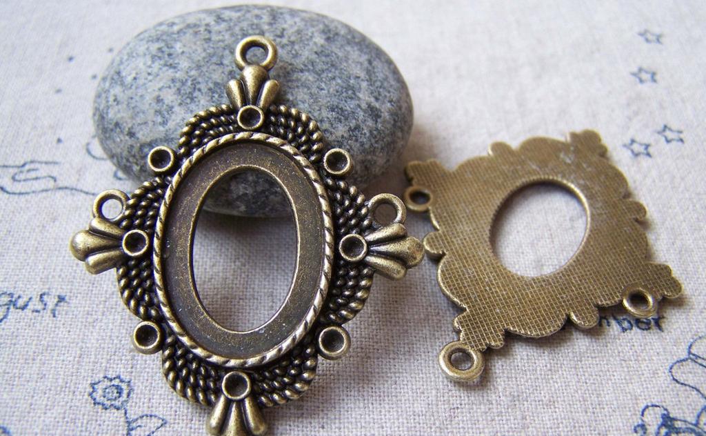 Accessories - 10 Pcs Of Antique Bronze Coiled Oval Cameo Base Pendants Match 18x25mm Cabochon A5659