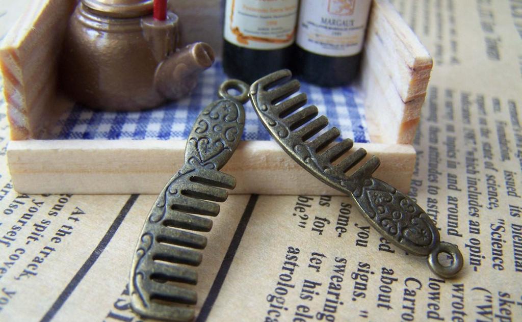 Accessories - 10 Pcs Of Antique Bronze Comb Charms 8x36mm A1453