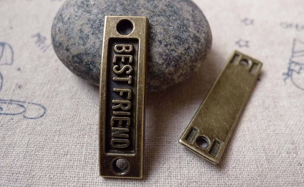 Charm Connectors - 10 pcs Antique Bronze BEST FRIEND Curved Bracelet Connector A6409