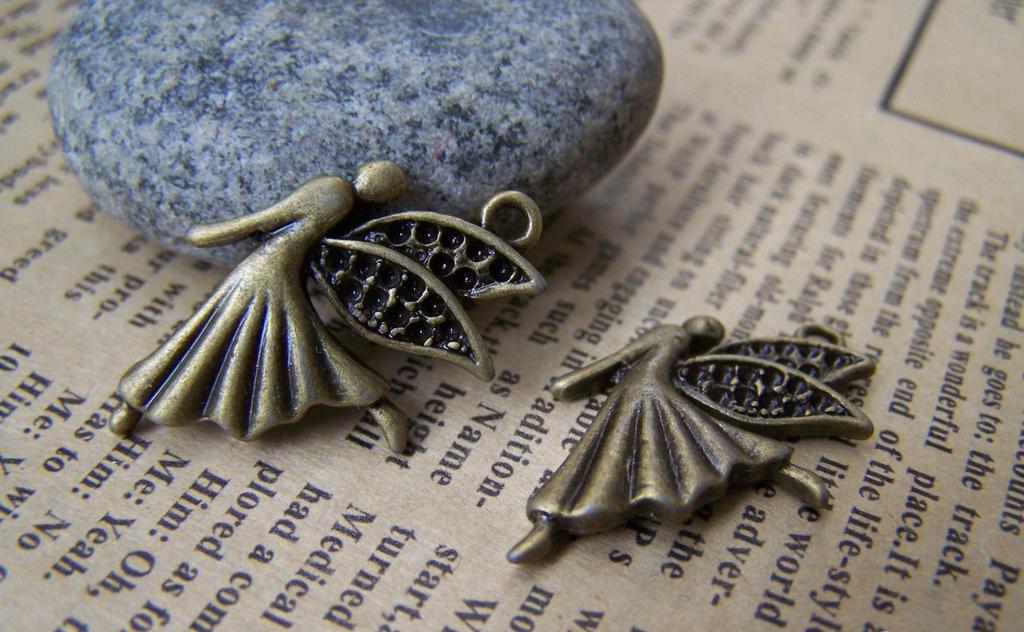 Accessories - 10 Pcs Of Antique Bronze Dancing Angel Fairy Charms Small Size 18x26mm A683