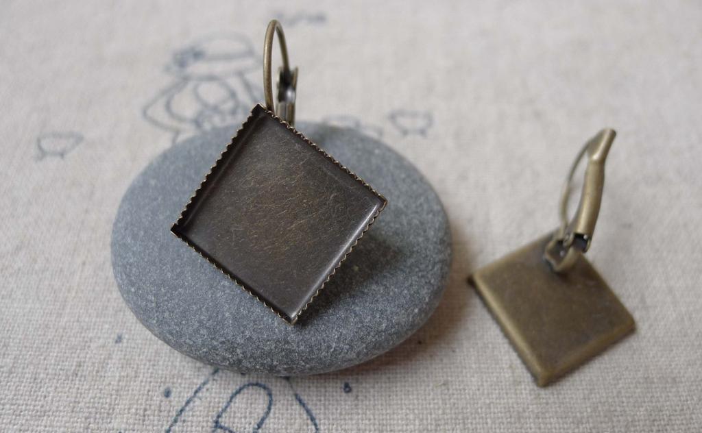 Accessories - 10 Pcs Of Antique Bronze Diamond Shape Earwire Base Setting Match 15mm Bezel Sawtooth Edge A7043
