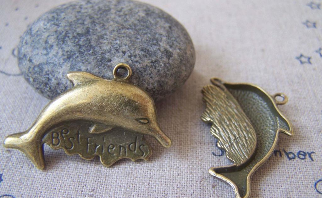 Accessories - 10 Pcs Of Antique Bronze Dolphin Charms 20x35mm A4147