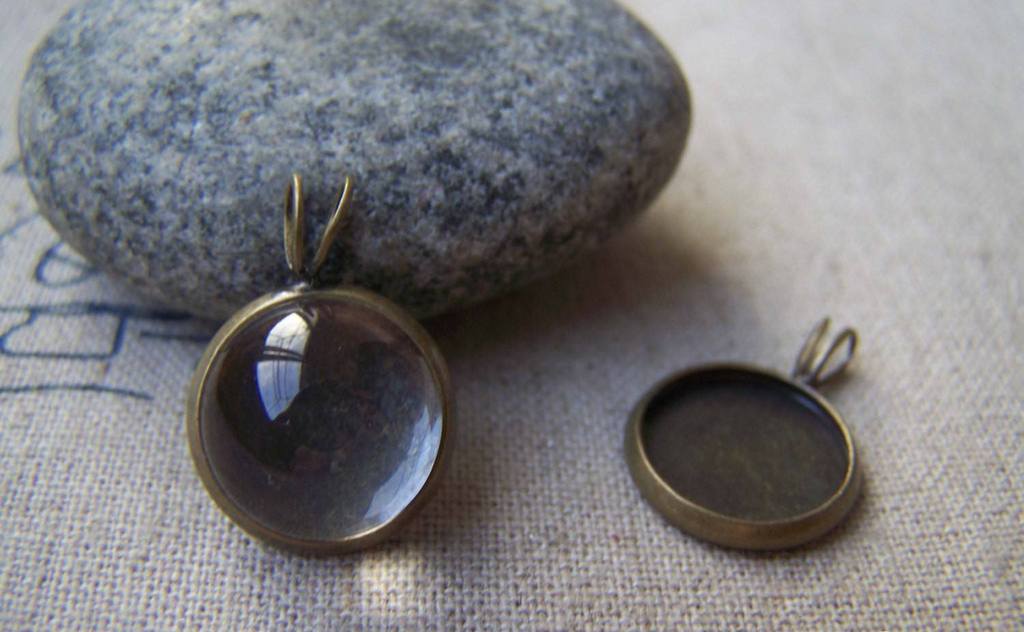 Accessories - 10 Pcs Of Antique Bronze Double Loops Round Bases Match 12mm Cabochon A3217