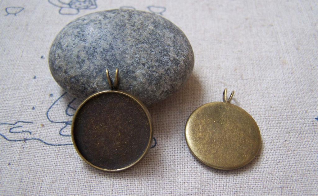 Accessories - 10 Pcs Of Antique Bronze Double Loops Round Cabochon Bases Match 20mm Cab A5056