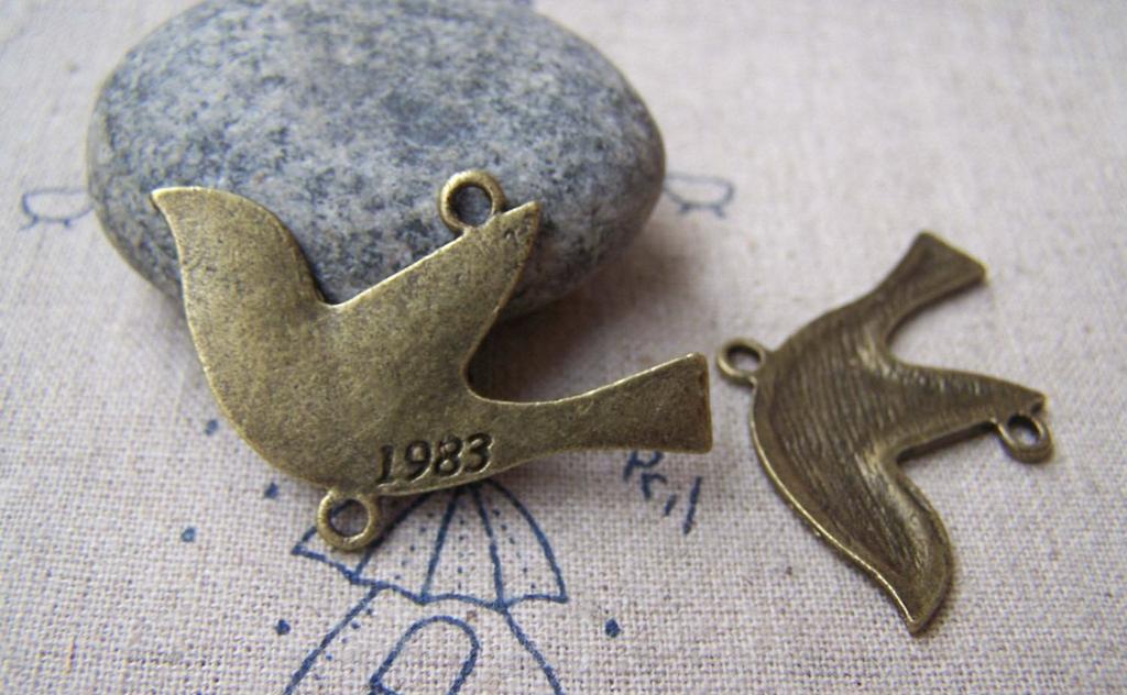 Birds, Pets & Animals - 10 pcs Antique Bronze 1983 Dove Bird Connector Charms 25x40mm A280