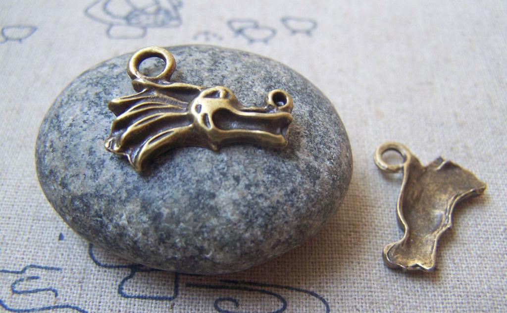 Accessories - 10 Pcs Of Antique Bronze Dragon Head Charms 17x22mm A4816