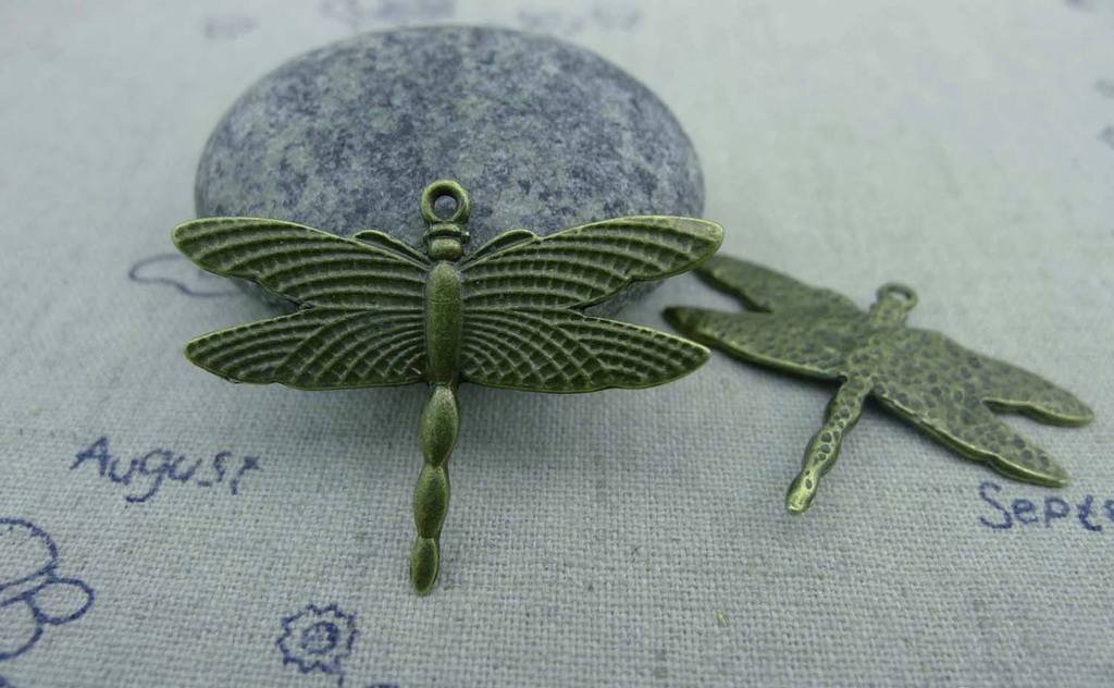 Accessories - 10 Pcs Of Antique Bronze Dragonfly Charms Pendants 27x36mm A1816