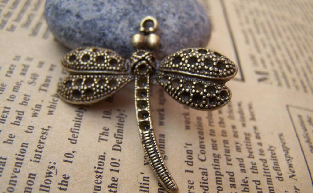 Accessories - 10 Pcs Of Antique Bronze Dragonfly Charms Pendants 35x37mm A1818