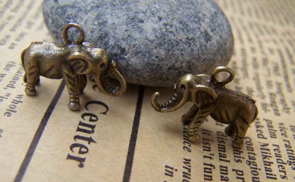 Accessories - 10 Pcs Of Antique Bronze Elephant Pendants Charms 11x19mm A2865
