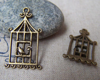 Accessories - 10 Pcs Of Antique Bronze Filigree Bird Cage Charms 18x32mm A162