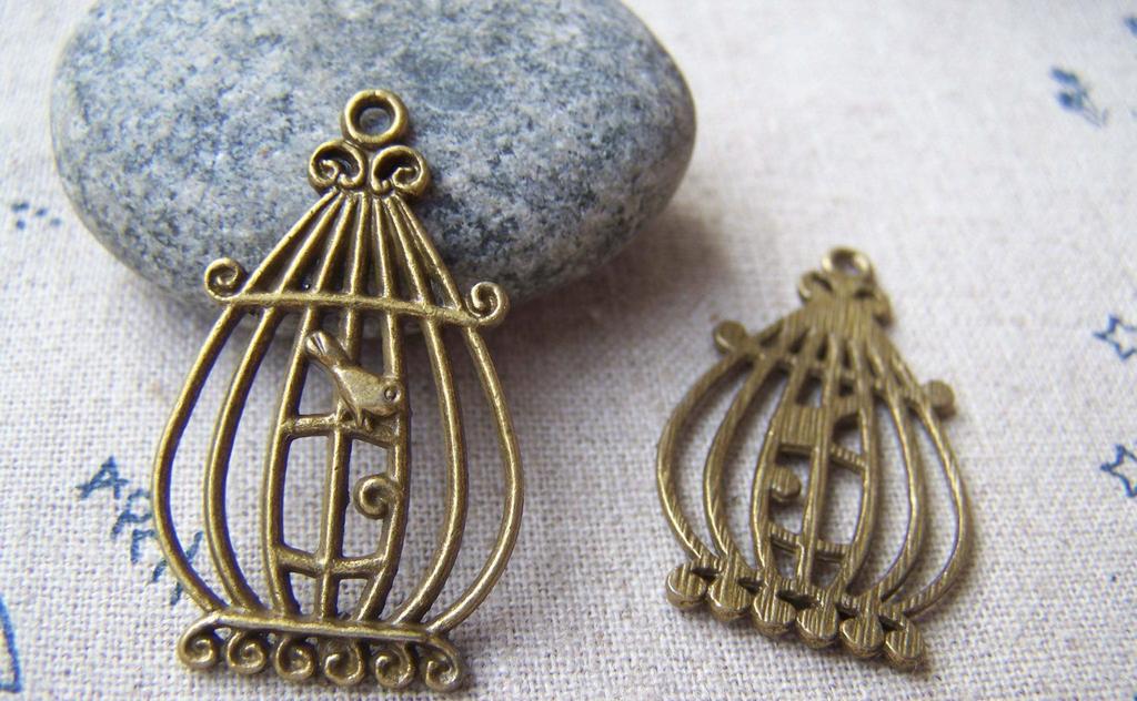 Accessories - 10 Pcs Of Antique Bronze Filigree Bird Cage Charms 21x34mm A160