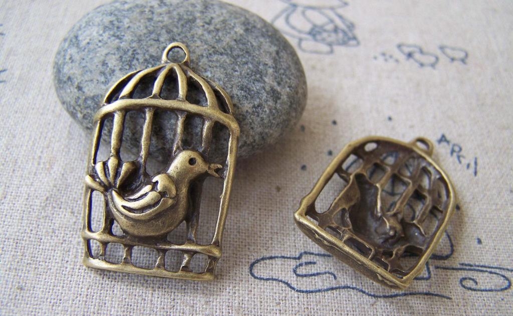 Accessories - 10 Pcs Of Antique Bronze Filigree Bird Cage Pendants Charms 22x35mm A591