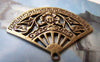 Accessories - 10 Pcs Of Antique Bronze Filigree Chinese Folding Fan Charms 25x36mm A1440