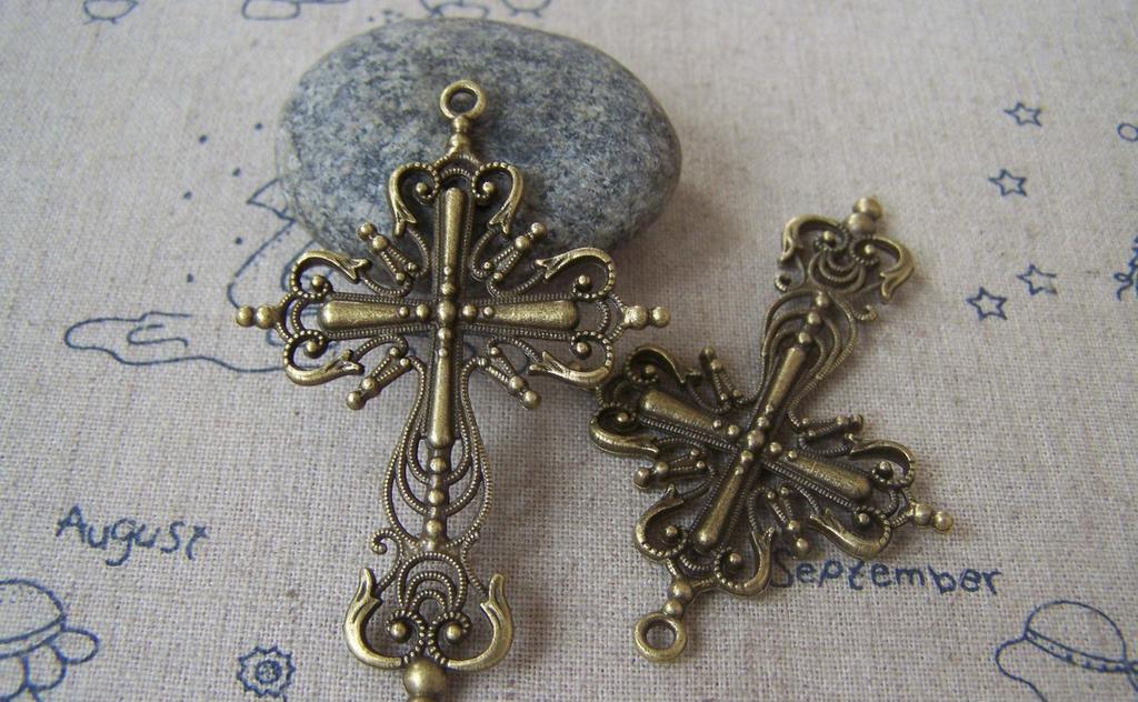 Accessories - 10 Pcs Of Antique Bronze Filigree Cross Pendants Charms 42x63mm A4518