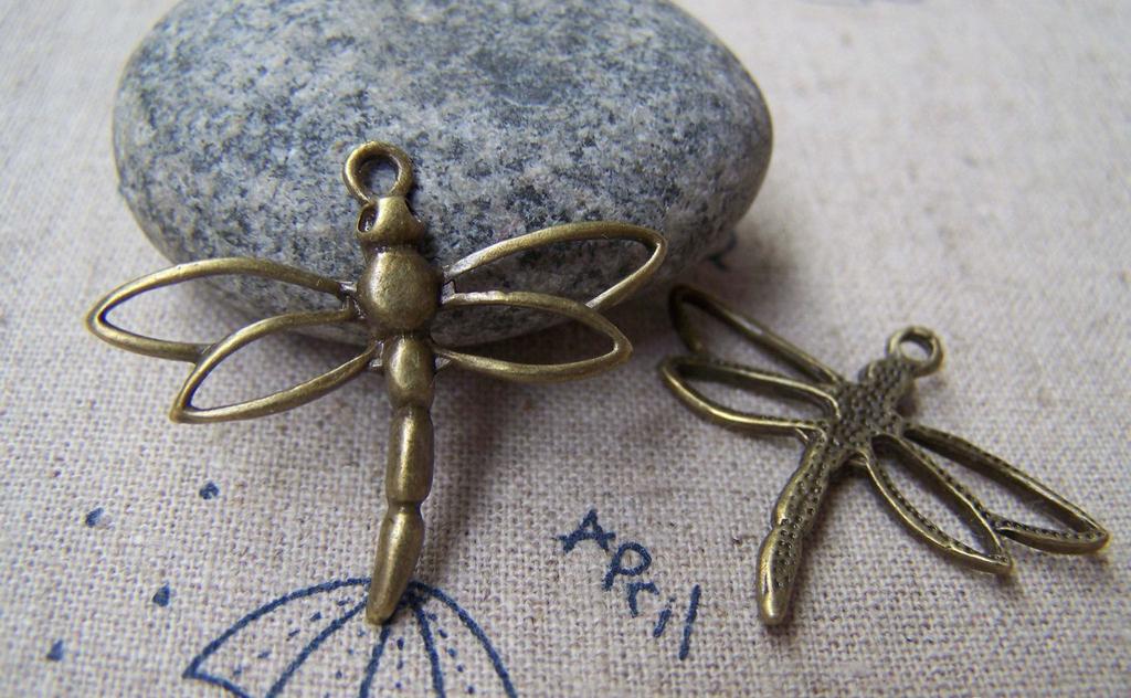 Accessories - 10 Pcs Of Antique Bronze Filigree Dragonfly Charms Pendants 27x33mm A1815
