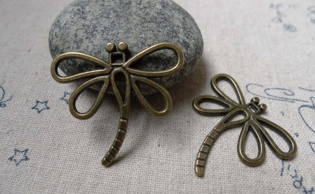 Accessories - 10 Pcs Of Antique Bronze Filigree Dragonfly Charms Pendants 28x30mm A6029
