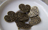 Hearts - 10 pcs Antique Bronze Back Loop Flower Heart Charms A1519