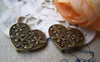 Hearts - 10 pcs Antique Bronze Back Loop Flower Heart Charms A1519