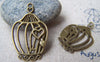 Accessories - 10 Pcs Of Antique Bronze Filigree Heart Bird Cage Charms 21x34mm A155