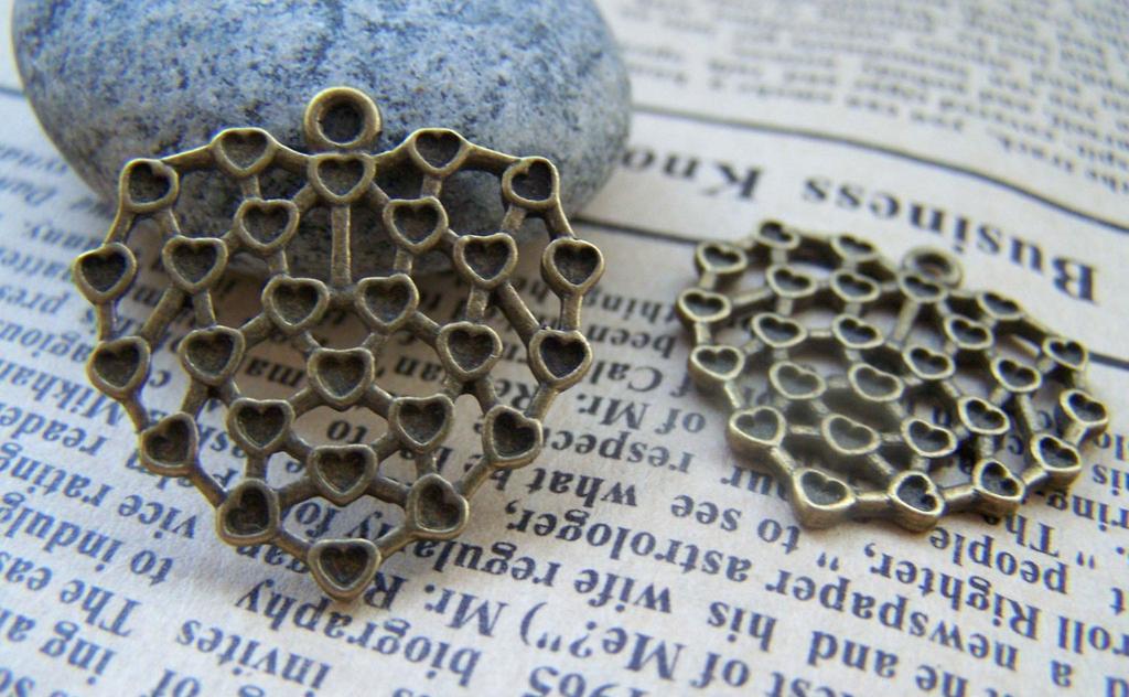 Accessories - 10 Pcs Of Antique Bronze Filigree Heart Charms Pendant 22x25mm A1522