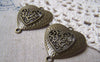Accessories - 10 Pcs Of Antique Bronze Filigree Heart Connector Charms 29x33mm A4750