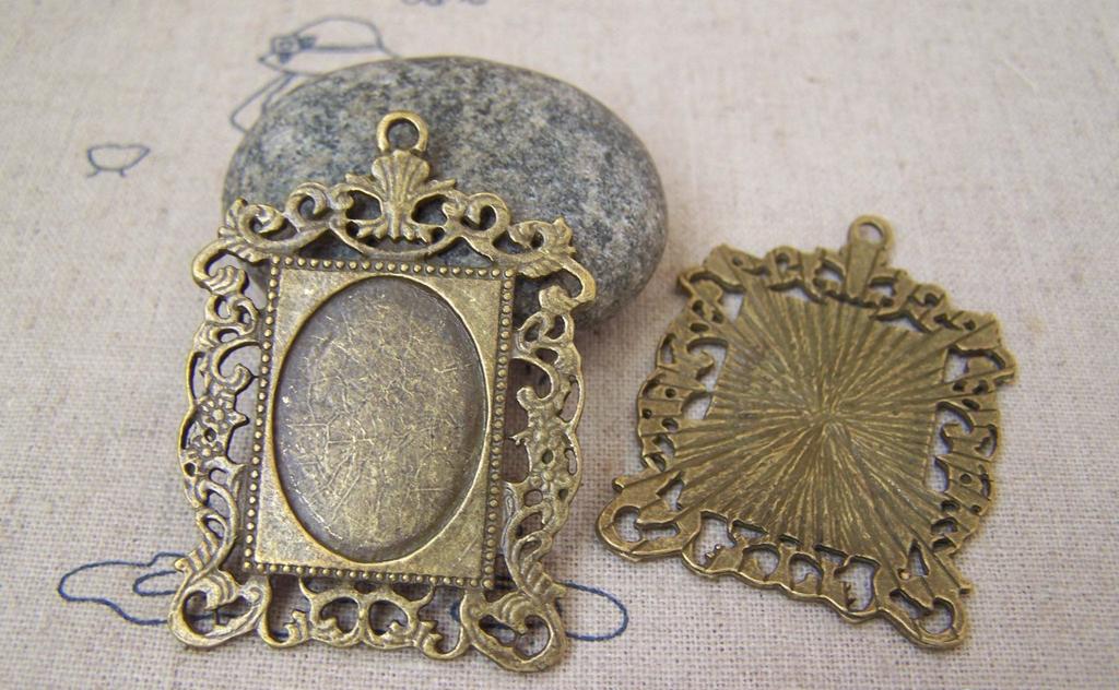 Accessories - 10 Pcs Of Antique Bronze Filigree Oval Cameo Base Bezel Settings Match 17x24mm A5139