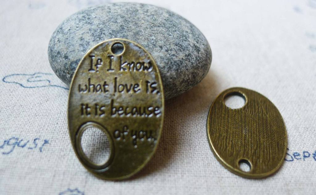 Accessories - 10 Pcs Of Antique Bronze Filigree Oval Love Note Connector Charms 20x29mm A5522