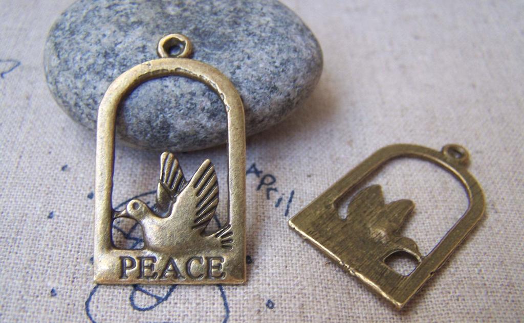 Accessories - 10 Pcs Of Antique Bronze Filigree Peace Dove Bird Charms 20x35mm A295