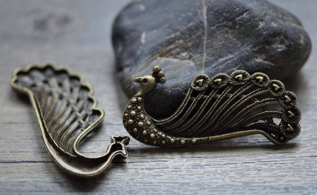 Accessories - 10 Pcs Of Antique Bronze Filigree Peacock Pendants Charms 30x62mm A7747