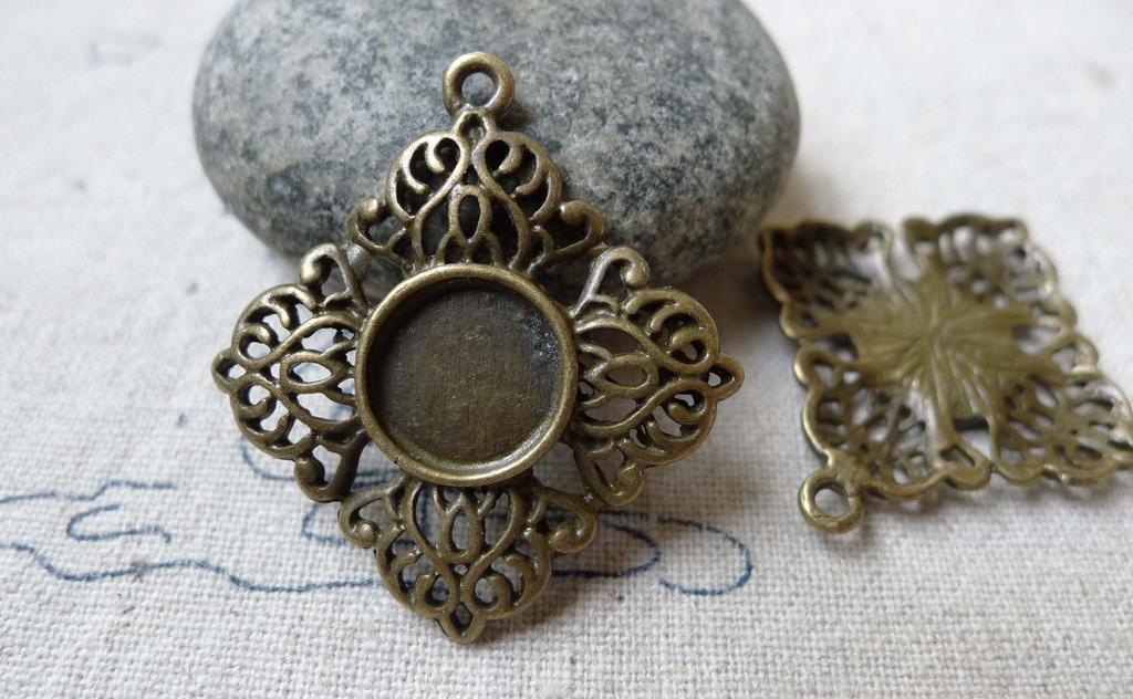 Accessories - 10 Pcs Of Antique Bronze Filigree Round Bezel Base Settings Match 10mm Cab A6650