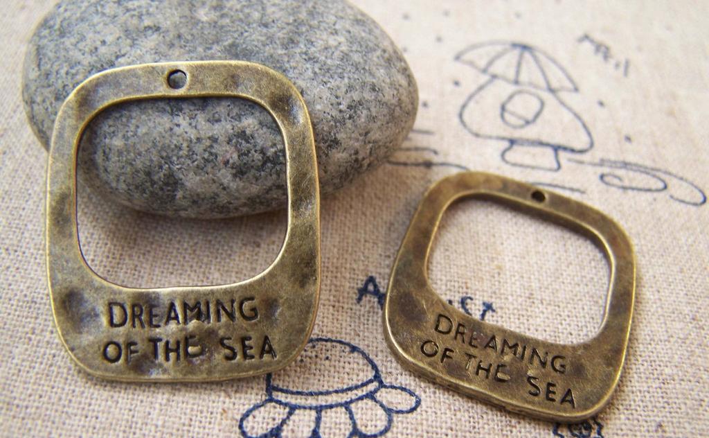 Accessories - 10 Pcs Of Antique Bronze Filigree Sea Square Charms 25x30mm A3403