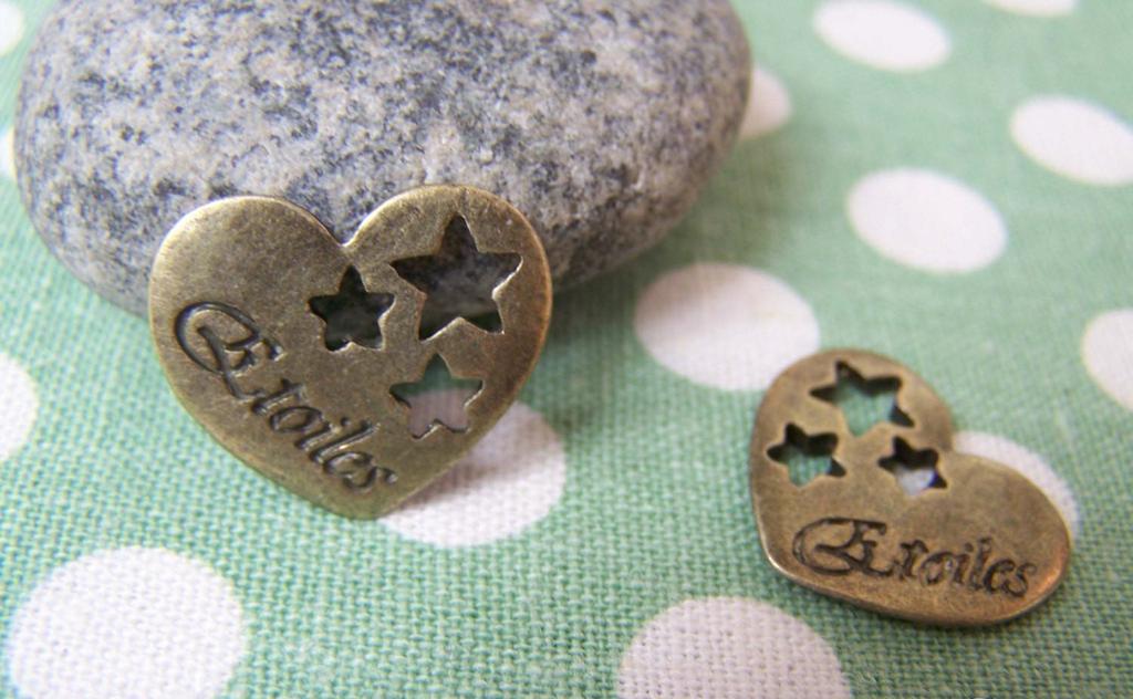 Accessories - 10 Pcs Of Antique Bronze Filigree Star Heart Charms 16x18mm A504