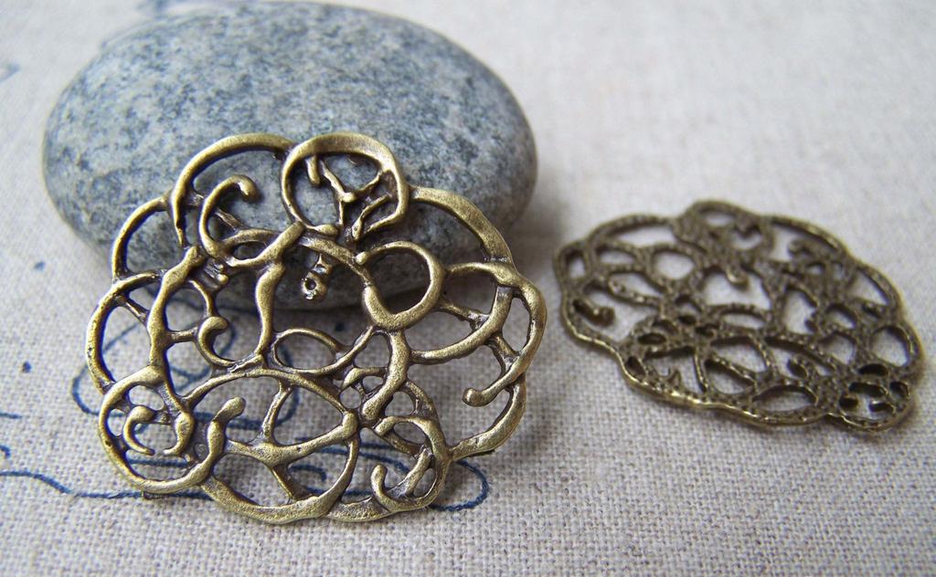 Accessories - 10 Pcs Of Antique Bronze Filigree Swirly Charms 29x33mm A3430